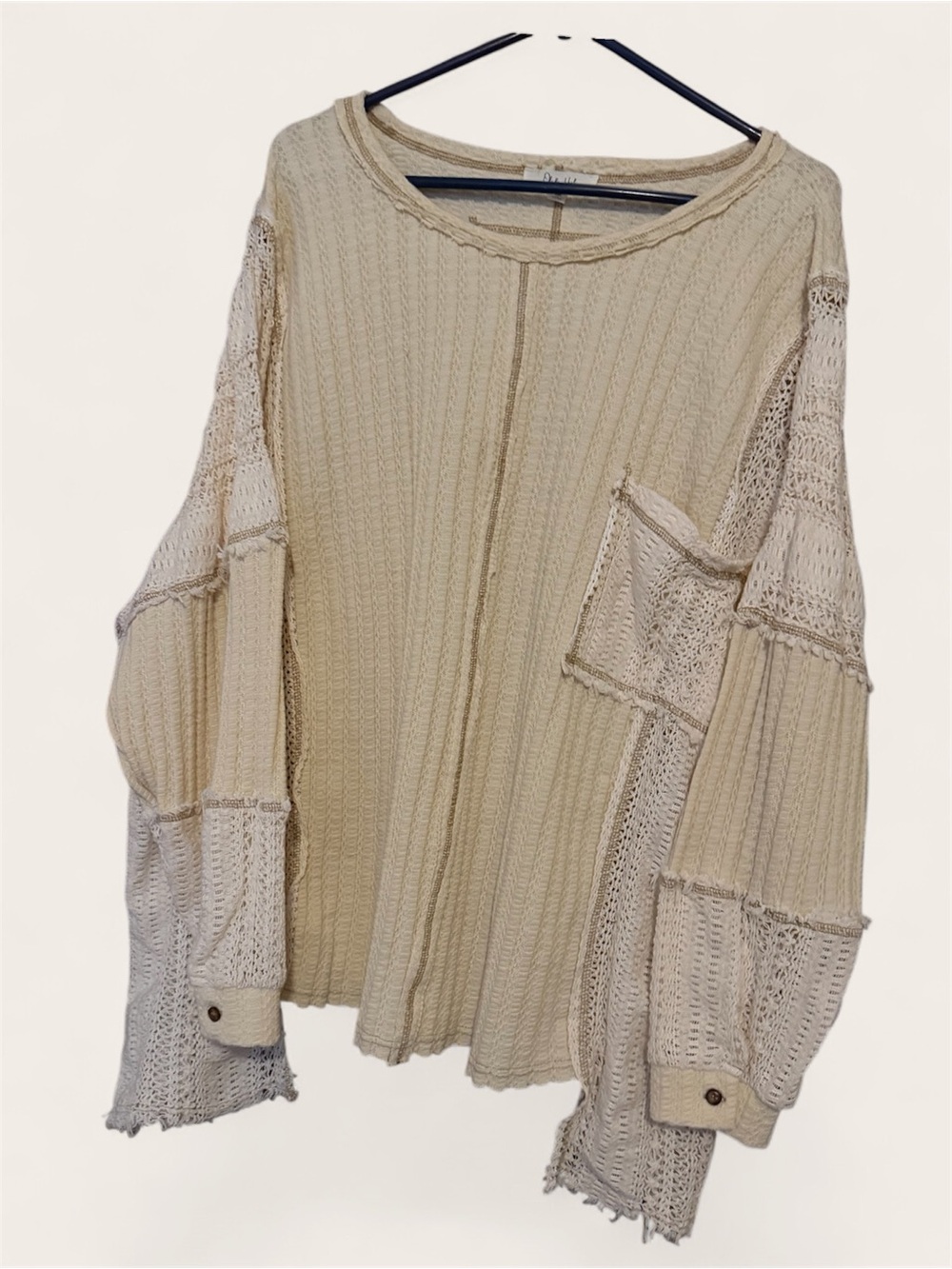 Oli & Hali Cream Patchwork Crochet Knit Pullover